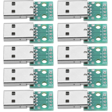Paquete de 10 adaptadores USB tipo A macho a placa DIP de 4 pines, paso de 2,54 mm