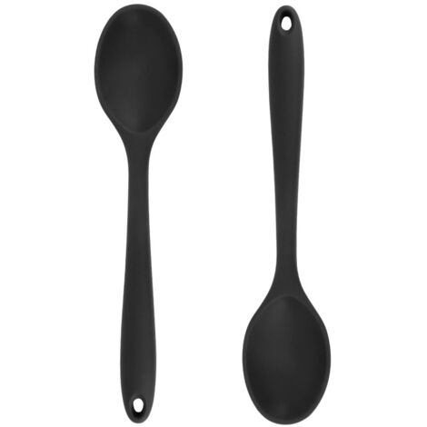 Juego de 2 cucharas mezcladoras de silicona resistentes al calor para cocinar y servir (negras) (1/5)
