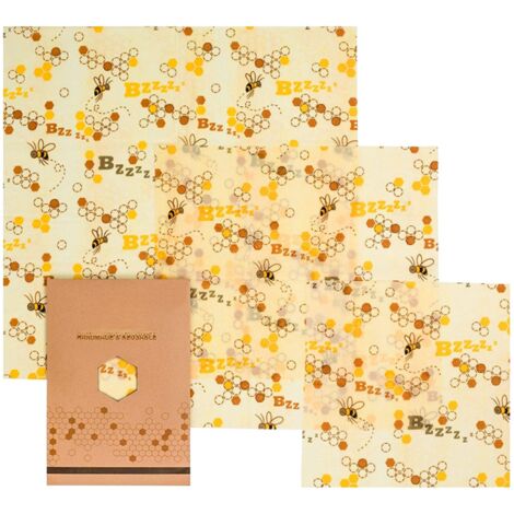 Juego de 3 envoltorios reutilizables de cera de abeja para alimentos, ecológicos y orgánicos. Estos envoltorios lavables y reutilizables mantienen frescos los alimentos y los sándwiches. (1/5)