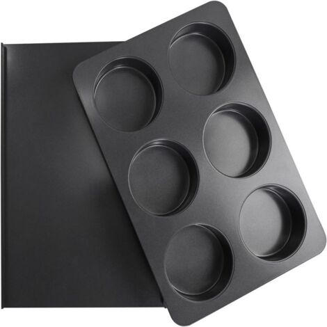 Sartén antiadherente de 9 cm con seis compartimentos y tapa, color negro (para muffins ingleses/huevos para hamburguesa/huevos fritos) (1/5)