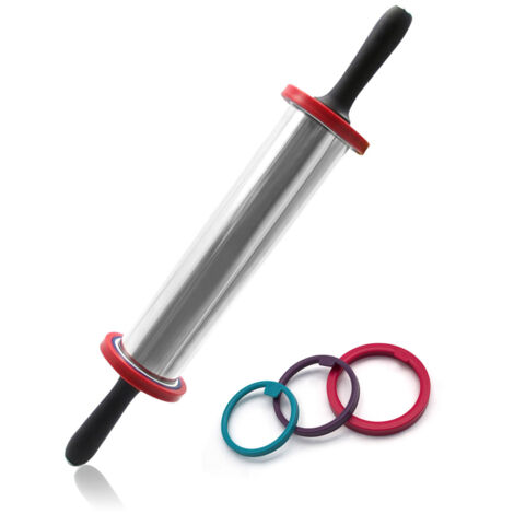 Rodillo de acero inoxidable antiadherente de 28 cm (11 pulgadas), 3 secciones, grosor ajustable, palitos para harina, rodillos para pizza (1/5)