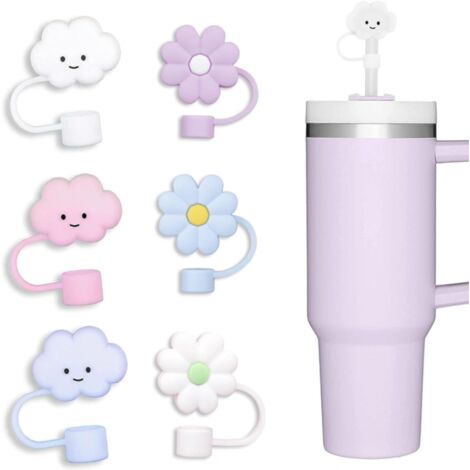 Juego 6 tapas silicona para pajitas antifugas – Para vasos y tazas, reutilizables (1/4)