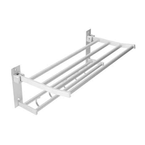 Estante de ducha plegable de aluminio de 40 cm con toallero y perchero, 5 ganchos, color plata.