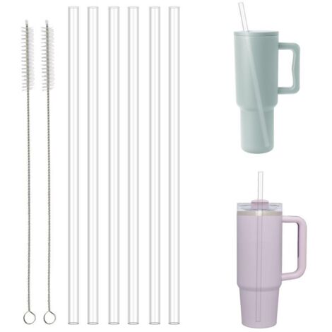 Juego de 6 pajitas reutilizables Stanley para vasos de 1,2 litros (40 oz) – Transparentes, incluye 2 cepillos de limpieza. (1/5)