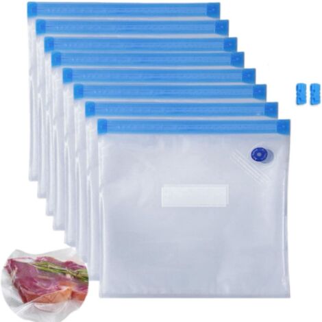 Bolsas de almacenamiento al vacío reutilizables, libres de BPA, aptas para congelación y cocción lenta a bajas temperaturas (21 x 22 cm, paquete de 20 unidades). (1/5)