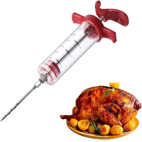 Jeringa inyectora de carne de 30 ml con 3 agujas – Para marinar pavo, ahumar y asar a la parrilla. (1/5)