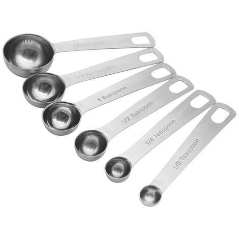 Juego de 6 cucharas medidoras de acero inoxidable para cocinar y hornear: cucharaditas y cucharadas para medir ingredientes secos y líquidos. (1/5)