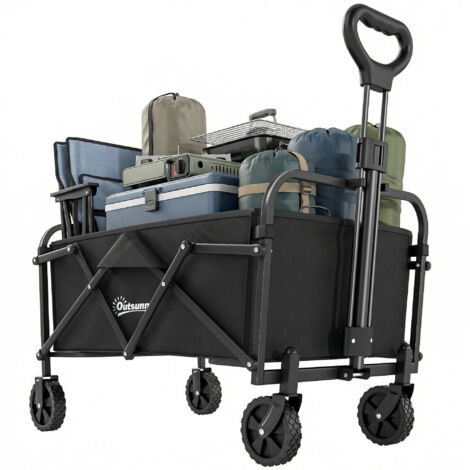 Carrito de mano plegable con asa ajustable - Altura del asa regulable, capacidad de carga de hasta 68 kg, para deportes, compras y camping - Negro (1/5)