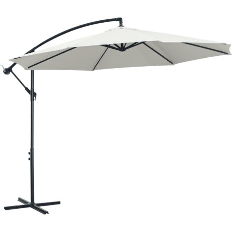 Sombrilla de exterior de 3x2,5 m con manivela, de acero y poliéster resistente a los rayos UV, color crema.