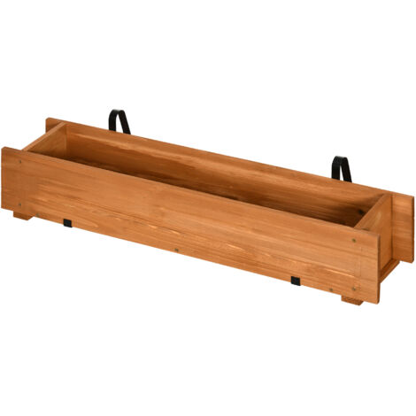 Macetero de madera natural con 2 ganchos para colgar, ideal para plantas, flores y cultivos de exterior. Medidas: 91 x 18 x 16,5 cm. (1/5)