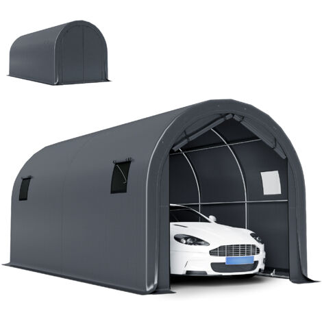 Garaje exterior para coche de 3x6 m, impermeable con tejido de PE duradero, estructura de metal galvanizado, UPF 30+, gris oscuro.