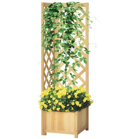 Macetero de madera natural con enrejado para esquina de exterior, para plantas trepadoras, 40x40x145 cm (1/5)