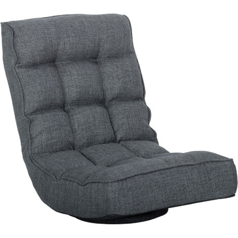 Silla plegable de suelo, silla de lectura giratoria de 360° con respaldo ajustable en 5 posiciones, 58x107x79 cm, gris. (1/5)