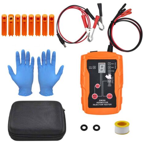 Kit de prueba y limpieza de inyectores de combustible, herramienta de prueba de inyectores duales con 8 modos de pulso, pantalla LCD, kit de limpieza universal EFI GDI de 12 V con 8 adaptadores (naran (1/5)