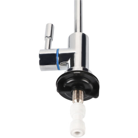 Grifo de agua para filtración por ósmosis inversa, rotación de 360°, caño curvo cromado, 31 cm de altura, compatible con tuberías de 1/4 de pulgada, acero inoxidable 304. (1/5)