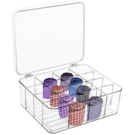 Caja transparente para guardar corbatas, caja de almacenamiento apilable de 16 cajones. (1/5)