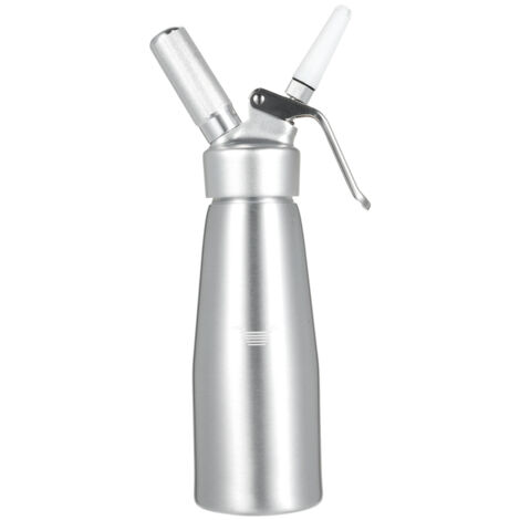Sifón profesional para nata montada, fabricado en aluminio ultrarresistente, con capacidad para 500 ml, incluye 3 boquillas de plástico diferentes y un cepillo de limpieza. (1/5)