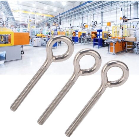 Paquete de 10 cáncamos de elevación de acero inoxidable 304 plateado M6x73 con ganchos y tornillos para fijación con tuerca de ojo.