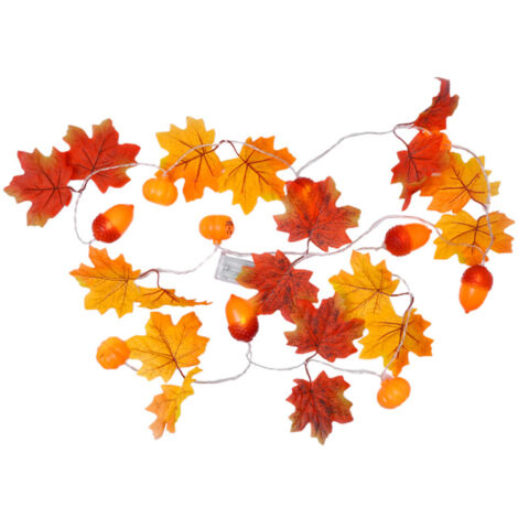 Guirnalda de luces otoñales de 2 m con hojas de arce, bellotas y calabazas, 10 LED, funciona con pilas AA. Ideal para Halloween, Acción de Gracias y decoración interior/exterior. (1/5)