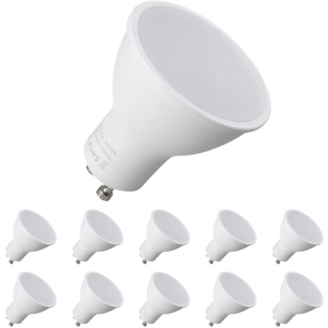 Bombilla LED GU10 de 6W, equivalente a una bombilla halógena de 60W, luz blanca cálida 3000K, 550 lúmenes, ángulo de haz de 120°, paquete de 10 unidades.