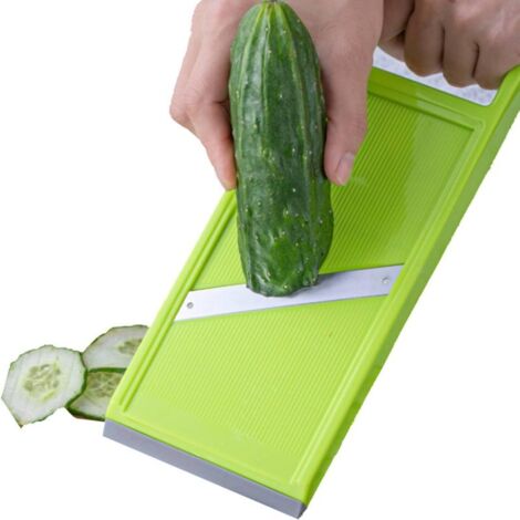Cortador de verduras multifuncional, rallador manual con cuchilla de acero inoxidable, rebanador para rábanos, patatas y pepinos, herramienta ergonómica verde. (1/5)