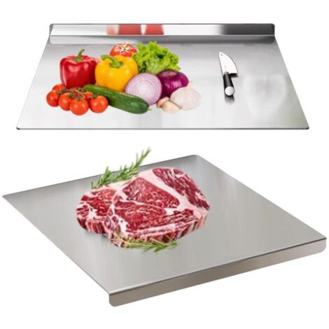 Tabla de cortar de acero inoxidable 316, doble cara, 40x30 cm, borde antideslizante elevado, higiénica y antibacteriana, para carne, verduras y pasta. (1/5)