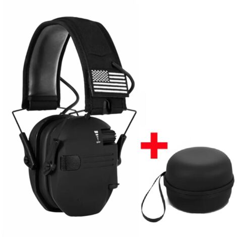 Auriculares con cancelación de ruido, auriculares para caza activa, protección auditiva electrónica, reducción de ruido, auriculares plegables negros con protección auditiva + bolsa de almacenamiento (1/5)