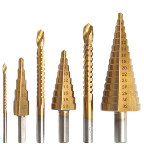 Juego de 6 brocas escalonadas HSS multiusos para metal, aluminio, acero inoxidable y madera – ideal para taladrar y bricolaje (1/5)