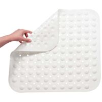 Alfombrilla de baño antideslizante, material de seguridad mejorado con ventosas para un agarre firme y fácil secado. Color blanco (48 cm × 48 cm).