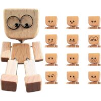 Muñeca de madera con pies que se mueven, figura hecha a mano con 12 caras magnéticas, decoración para escritorio y salpicadero, regalo para mujeres o niñas.