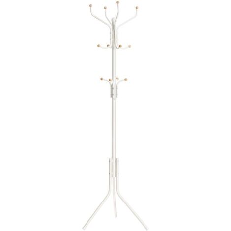 Portemanteau, Portant à Vêtement d’Entrée, en Métal, sur Pieds, 182 cm, avec 12 Crochets Arrondis, pour Vêtements, Manteaux, Chapeaux, Sacs, Blanc (1/4)