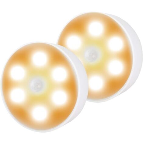 Lampe à Détecteur de Mouvement, Veilleuse LED Rechargeable, Avec Coussinets Adhésifs 3M et Aimant, Salon, Salle de Bains, Couloir (Blanc Chaud 2PCS) (1/5)