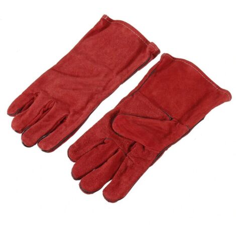2 pièces 14 " gants de soudeur de jardinage robustes hommes femmes résistant aux épines travail du cuir antidérapant - Rouge (1/3)