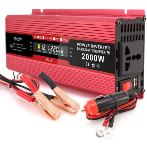 1200W 12V à 220V Onde sinusoïdale modifiée Convertisseur DC à AC avec Affichage LCD 1 Prise AC 1 Port USB, pour Ordinateur Portable,1200W-12V