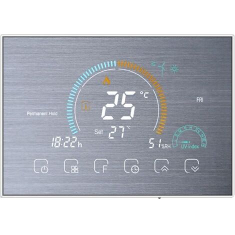 Thermostat Wi-Fi pour chaudière à gaz, commande vocale par application, écran LCD rétroéclairé, programmable, compatible avec Alexa et Google Home, BHT-8000-GC (argent) (1/4)