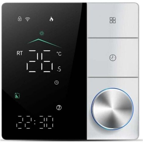 Thermostat de chauffage électrique intelligent, thermostat Wi-Fi AC avec contrôle par application d'apprentissage IA, écran tactile numérique LED et bouton réglable, économie d'énergie, noir (1/4)