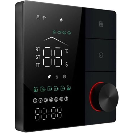 Thermostat de chauffage électrique intelligent, thermostat Wi-Fi AC avec contrôle par application d'apprentissage IA, écran tactile numérique LED et bouton réglable, économie d'énergie, noir (1/4)