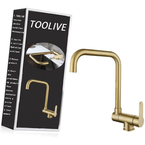 Mitigeur Cuisine Rabattable,robinet Cuisine Rabattable D'or Brossé En Acier Inoxydable,Robinet Pliable Moderne- (1/4)