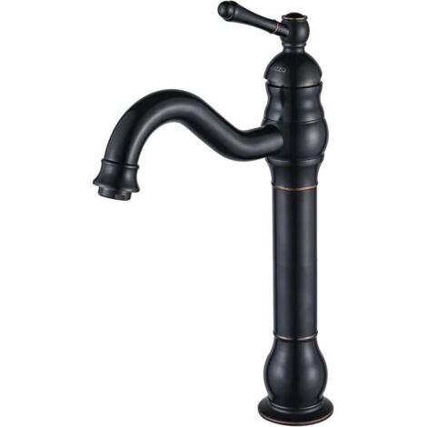 Robinet de salle de bain noir vintage - Robinet mitigeur de lavabo haut pivotant à 360° avec tuyau de 60 cm (1/4)