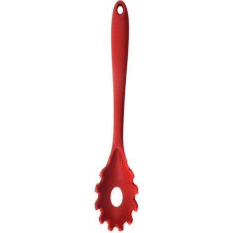 Cuillère à pâtes de cuisine, Savoureuse cuillère à pâtes avec distributeur de trous et poignée souple (noir et rouge 21,3 3,5 cm), cuillère à pâtes pour la cuisson des nouilles (1/4)
