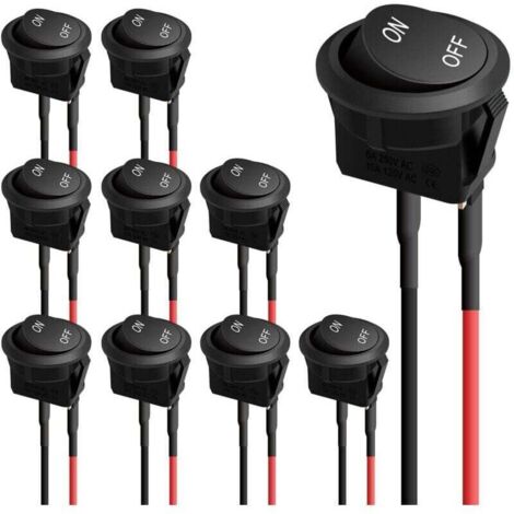 10pcs Interrupteur à Bascule Rond,on/Off Interrupteurs à bascule,Voiture interrupteur 12V 6A/250V 10A/125VAC Précâblé Interrupteurs à bascule pour Voiture,Camion (1/3)