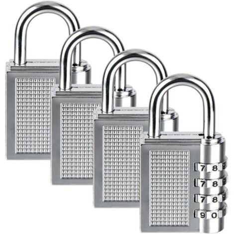 Cadenas à Combinaison de 4 Chiffres 4 Pack Cadenas à Code Rrure à Combinaison Robuste pour Familles Ecoles Entreprises Casiers à bagages et boîte à outils Argent (1/5)
