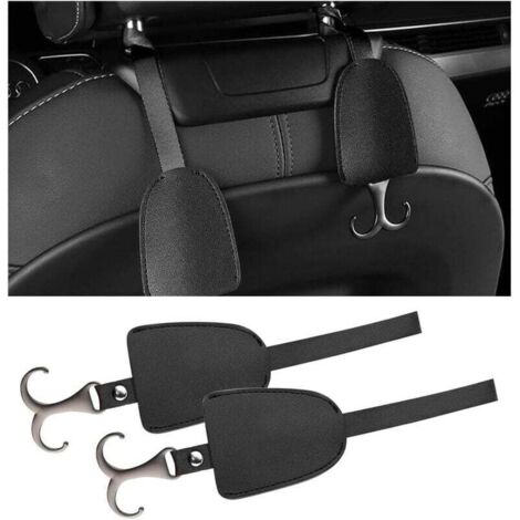 2PCS Crochets D'appui-Tête de Siège en Alliage de Zinc, Crochets Siège de Voiture en Cuir Microfibre, Accrocher Multifonctionnels pour Sacs à Main Manteaux Sacs D'épicerie Voiture(Noir)