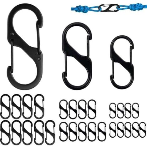 30 Pièces S Forme Mousqueton Set, Clips avec Boucle en Métal à Double Ressort, Mousqueton Clips pour Activités de Plein Air, Camping, Pêche, Randonnée, Voyage, à Domicile (50mm/40mm/32mm (1/4)