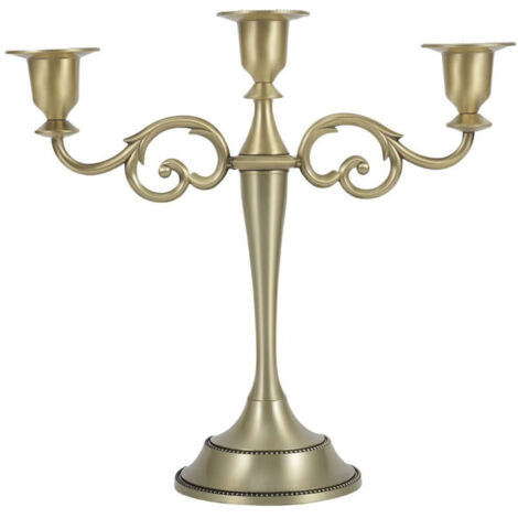 Bougeoir en métal à 3 bras de 10 pouces de haut, support de bougie pour la maison, Restaurant, couleur Bronze doré (1/4)