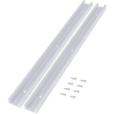 Lot de 2 rails en T pour rail de serrage, fente de fixation, bord droit, en alliage d'aluminium, poignée de verrouillage avec 8 vis autotaraudeuses, pour le travail du bois, toupie-scie (1/5)
