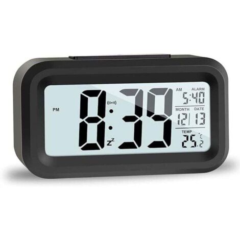 Réveil numérique LCD, réveil de voyage avec fonction de répétition de la date et de la température, horloge numérique sans tique pour chambre à coucher, bureau à domicile (1/4)
