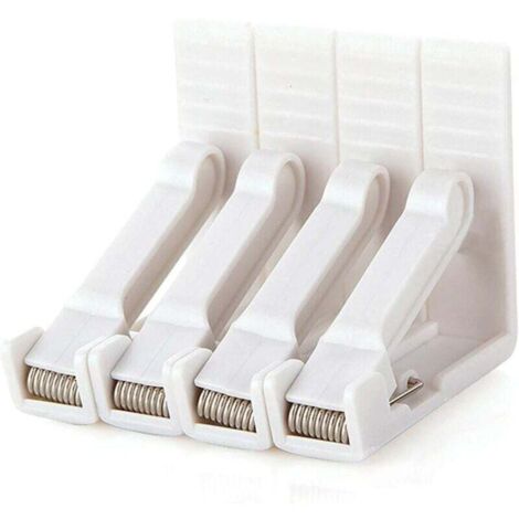 Lot de 4 Pinces de Nappe en Plastique Blanc avec Pince réglable à Haute Tension, épaisseur de Table d'env. 4,5cm, Pince de Table pour Jardin, Pique-Nique, fête, (1/4)