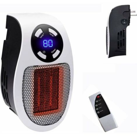 Réchauffeur d'espace 500 W, radiateur électrique à prise murale comme on le voit à la télévision avec thermostat et minuterie réglables et affichage à LED, compact pour le dortoir de bureau. (1/5)