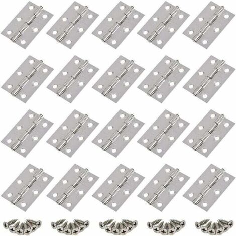 20pcs Charnières en Acier Inoxydable,Charnière de Porte,Trous de Charnière Plats Pliants,Charnière de Tiroir d'Armoire,Connecteurs de Charnière de Fenêtre,Charnière d'Armoire Bote Argent,avec 20 Vis G (1/4)